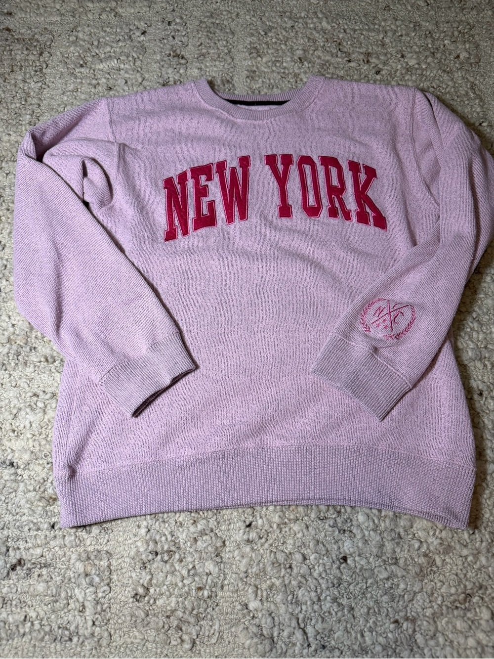 New York Popular Light Pink Crewneck Sweater with NEW YORK' Applique